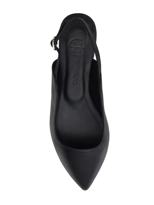 Δερμάτινες Γυναικείες Μπαλαρίνες Slingback σε Μαύρο Χρώμα