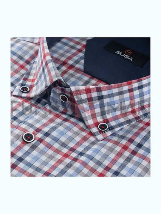 Long Sleeve Shirt Regular Fit Checked Burgundy