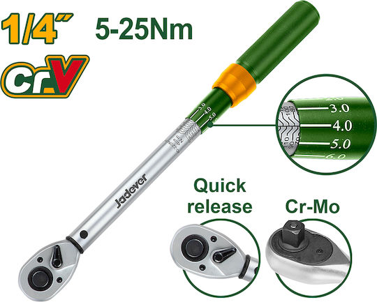Jadever Torque Wrench 1/4" Drive 5-25 Nm Torque with 23.8cm Length