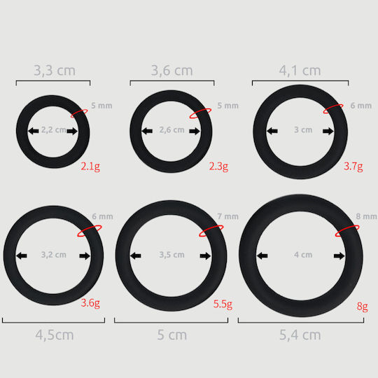 Silicone Cock Ring Set Male Collection Silicone Flexible Round Red Cock Rings