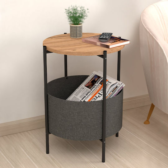 Round Side Coffee Table Kalid Wooden Pine Oak / Grey W43xL43xH60cm