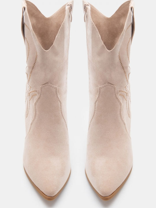 Women's Ankle Boots Cowboy with Medium Heel Beige