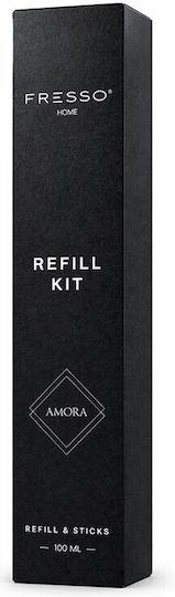 Fresso Amora Perfume Refill Kit 100 Ml Premium Home Fragrance 6 Black Fiberglass Sticks Reed Disseminator 1 Piece 390051/fre Fresso 5905979390051