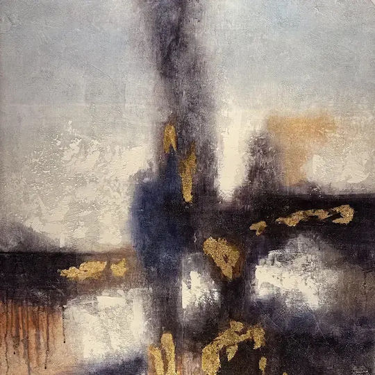 COSMOLight Gemälde Segeltuch Sulfur Weiß Blau Gold 100x150 cm Weiß Champagne