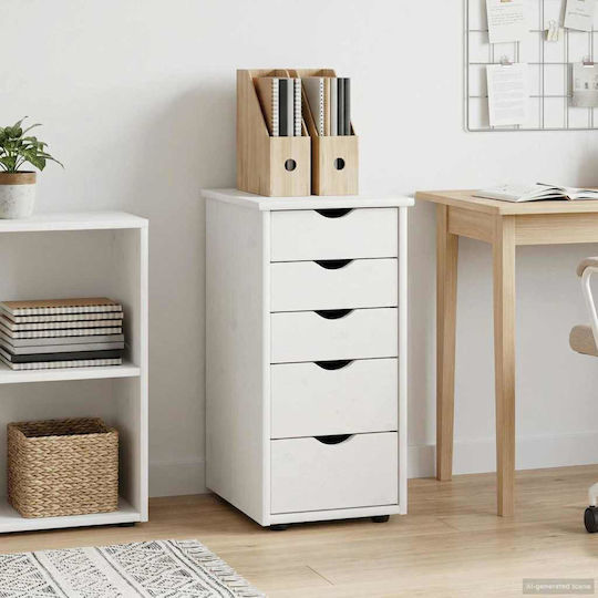 Office Drawer Made of Solid Wood with Wheels White 34x39x61.5cm