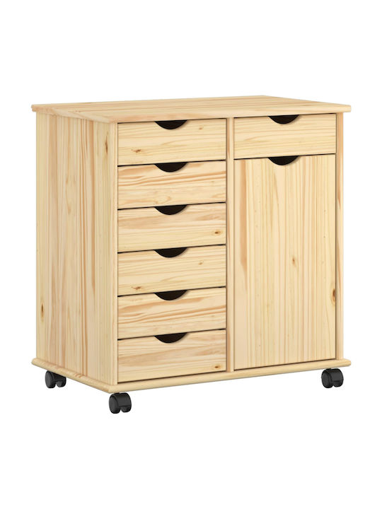 Office Drawer Made of Solid Wood with Wheels & Brown Drawers 63.5x39x65.5cm
