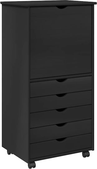 Sertar De Birou Din Lemn Masiv Cu Roți Negru 53x39x103cm