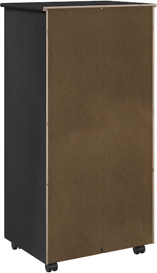 Sertar De Birou Din Lemn Masiv Cu Roți Negru 53x39x103cm