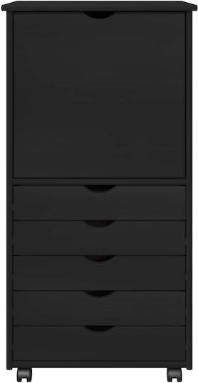 Sertar De Birou Din Lemn Masiv Cu Roți Negru 53x39x103cm