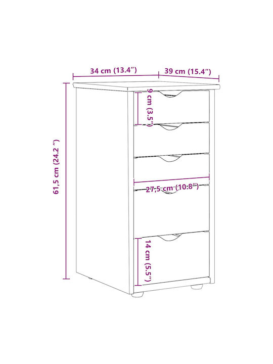Office Drawer Made of Solid Brown Wood 34x39x61.5cm