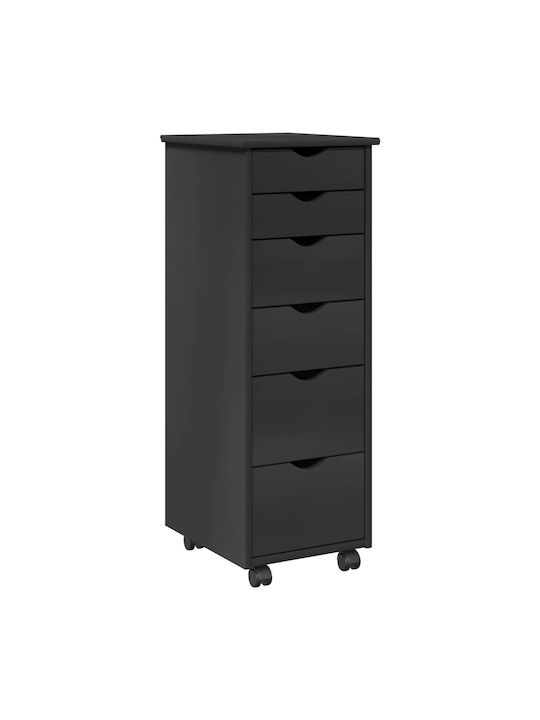 Office Drawer Made of Solid Wood with Wheels & Gray Drawers 34x39x93.5cm