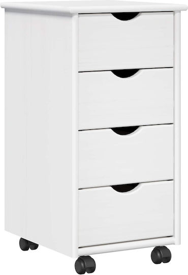 Office Drawer Made of Solid Wood with Wheels White 34x39x65.5cm