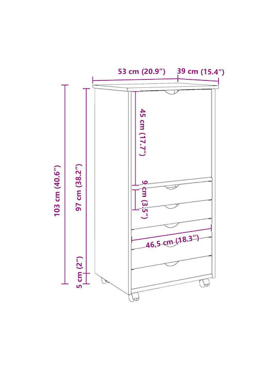 Büroaufbewahrungsschublade aus Massivholz Weiß 53x39x103cm