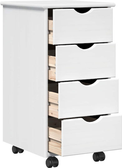 Office Drawer Made of Solid Wood with Wheels White 34x39x65.5cm