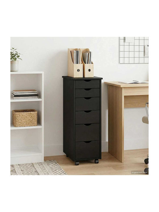 Office Drawer Made of Solid Wood with Wheels & Drawers Black 34x39x93.5cm