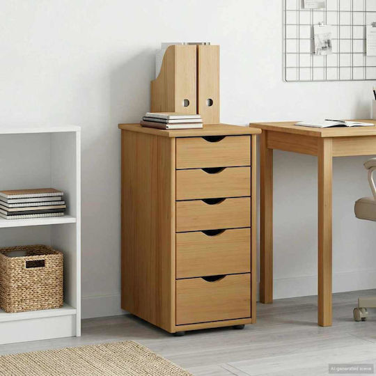 Office Storage Drawer from Solid Wood with Wheels Brown 34x39x61.5cm