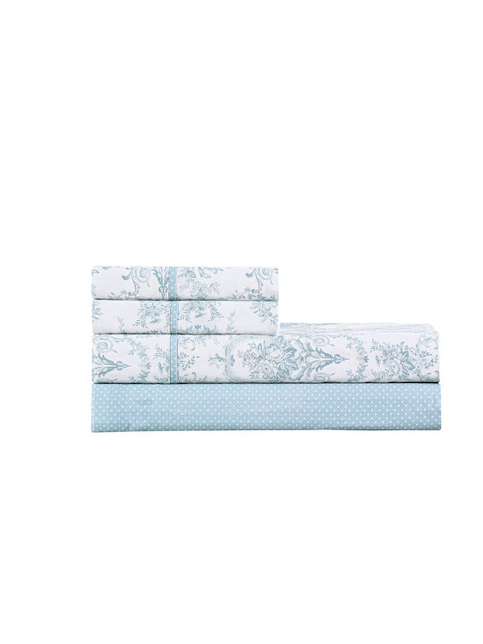 Liolios Home Chantal Set Double Bed Sheets 245x270cm Aqua 4 Pieces