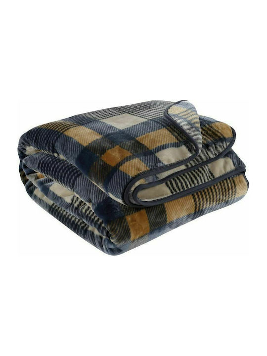 Das Home 0462 Velvet Blanket Double 220x240cm Beige / Black / Ochre