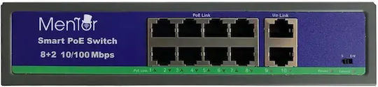 Switch 8+2 Poe Wireless Rj45 120w 10/100mbps 220v Mentor Sy084 Sisteme Interfon