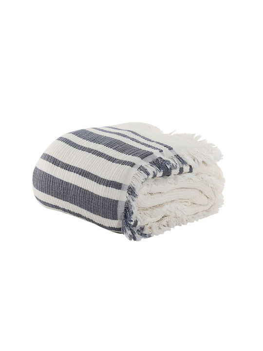 Nef-Nef Homeware Matelasse Decke Gestrickt Übergröße mit Fransen 230x240cm Mercury Blau