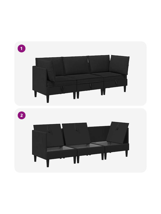 Dreisitzer Sofa mit Stauraum Schwarz 210x70x82cm