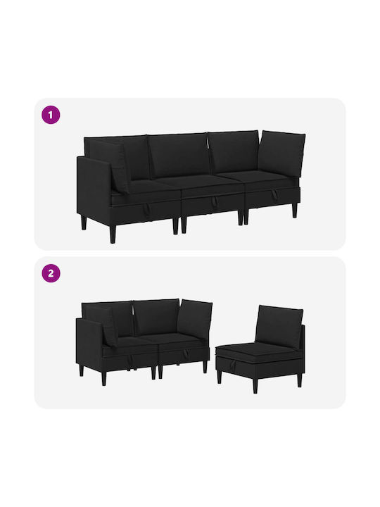 Dreisitzer Sofa mit Stauraum Schwarz 210x70x82cm