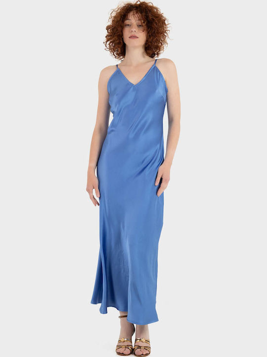 Summer Midi Evening Satin Blue Slip Dress