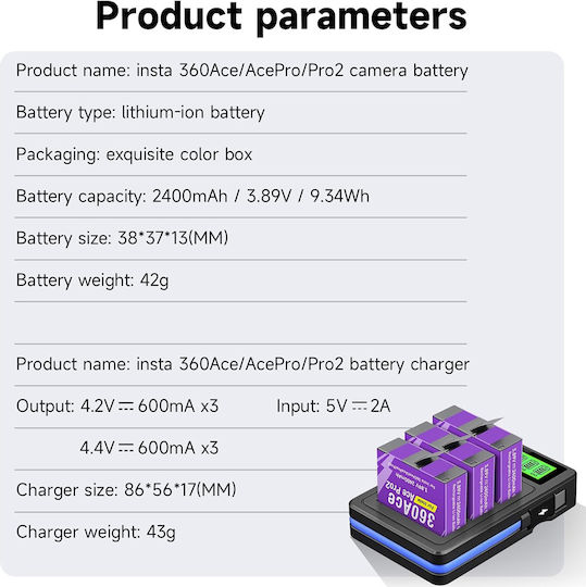 3 Slot Battery Charger Usb 5v Lcd Insta360 Ace Ace Pro Pro 2 B-a-a