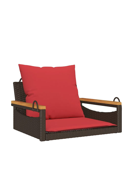 Hanging Armchair Swing with Brown Rattan Pillow Load Weight Up to 110kg L63xD62xH40cm