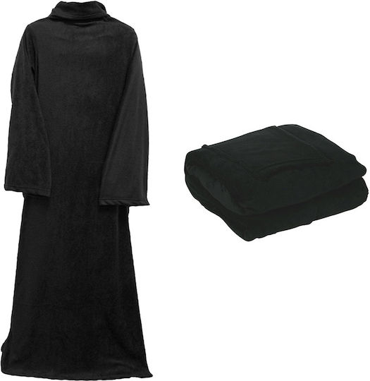 Κουβέρτα με Μανίκια 138x180εκ. Black