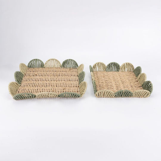 Decorative Tray Wicker Square 26x26x5.5cm 2 Pieces