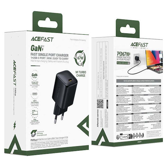Acefast GaN Wireless Charger with USB-C Port 67W Power Delivery Black