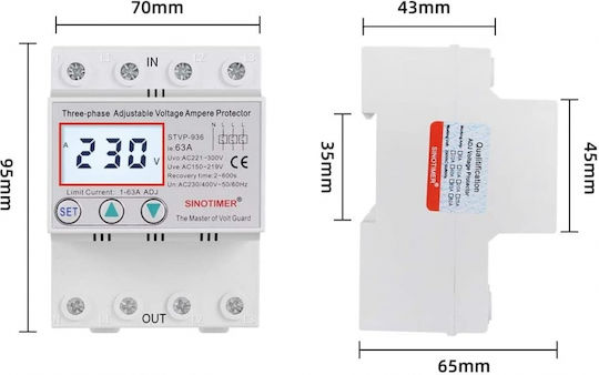 Three-phase Digital Voltage Protection Relay Sinotimer 1-63a Stvp-936-63a Automatic Recovery