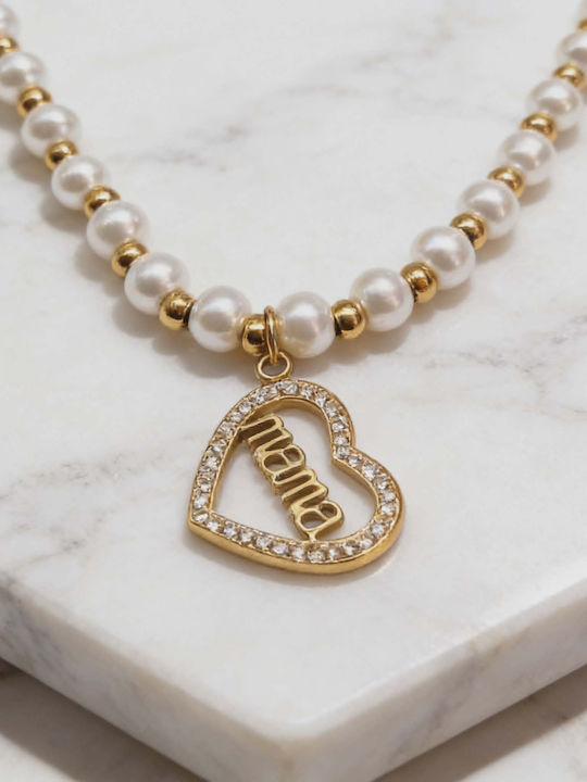 Mama Pearl Heart Necklace – Gold