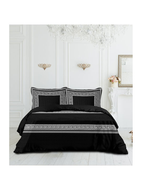 Makis Tselios Home Duvet Cover Set Cotton Satin Queen with 2 Pillowcases 240x260 Greek Era Black
