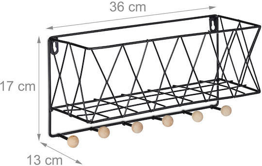 Relaxdays Cuiere de Perete Metalic cu 6 Compartimente Negru 17x13x36cm