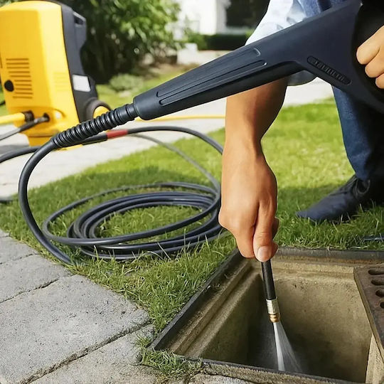 Furtun Desfundare Țevi Zola 15 M 160 Bar 4 Adaptoare Compatibil Cu Aparat De Spălat Cu Presiune Pvc Negru