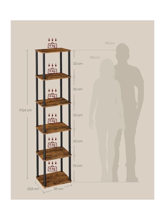 Bücherregal Braun-Schwarz 38x23.8x173.4cm