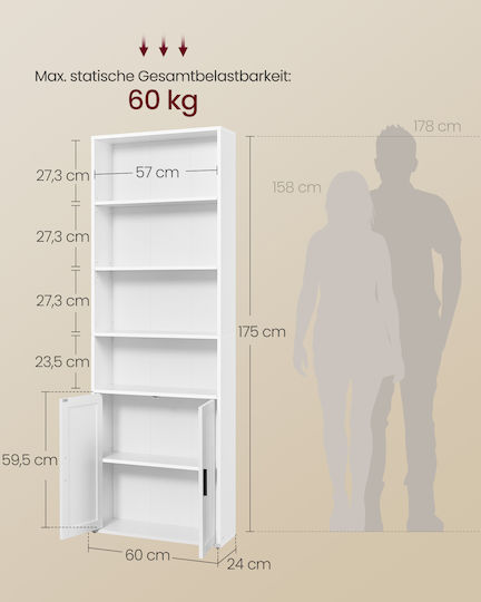 Бяла Етажерка 60x24x175см