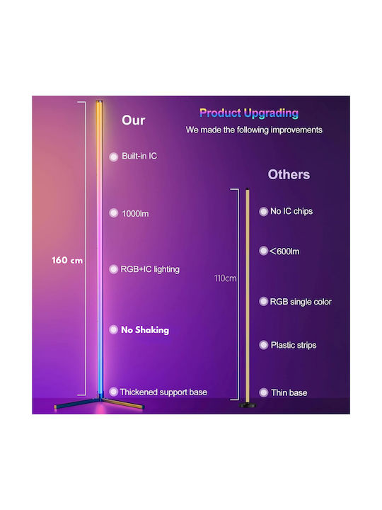 Qova LED Lampadar de Podea Înălțime 160cm cu Lumină RGB 1000lm Multicolor