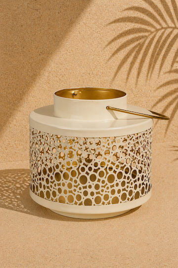 Kaemingk Metallic White Tabletop Lantern 19x11x15cm