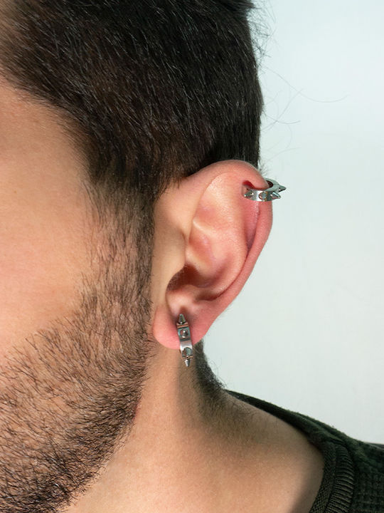 Theodora's Jewellery Men's Hoop Earrings with Clip Made of Steel Jt-E7310-Silver