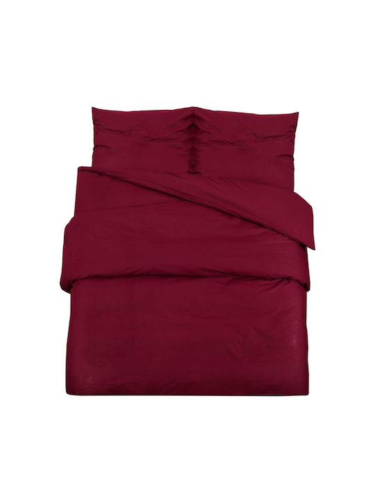 vidaXL Duvet Cover Set Cotton Double with 2 Pillowcases 200x220 Bordeaux