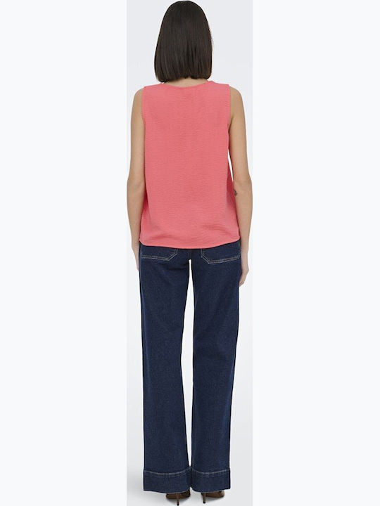 Women's Sleeveless Blouse with V-Neckline Coral
