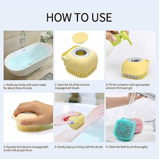 Silicone Bath Brush Shower Gel Container Yellow