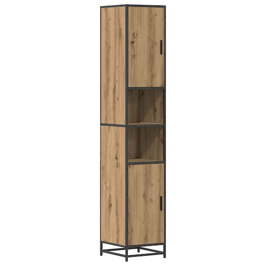 vidaXL Unitate De Mobilier Pentru Baie Fără Lavoar Cu Oglindă M65xB33xH60cm Stejar Artisan