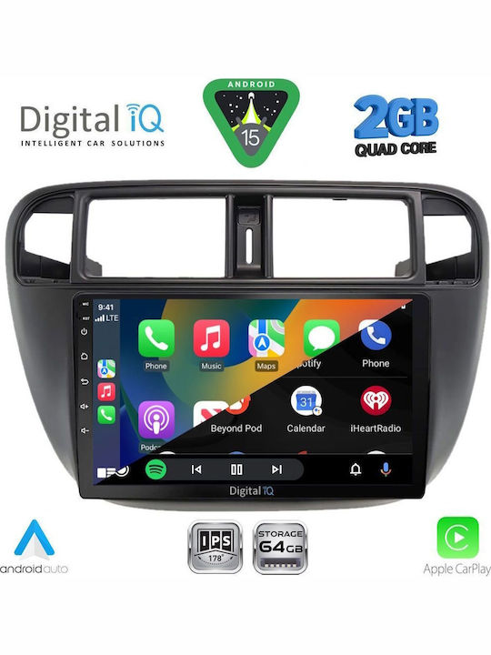 Digital IQ Car Audio System for Honda Civic 1995-2001 with A/C (Bluetooth/USB/WiFi/GPS/Apple-Carplay/Android-Auto) with Touch Screen 9"