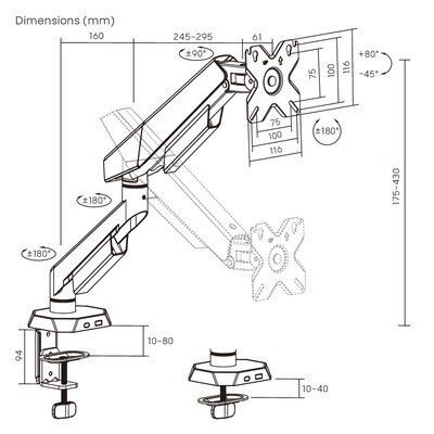 Brateck Βάση Γραφείου Οθόνης έως 40" με Βραχίονα (LDT114-C012)