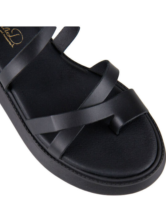 Leather Women's Flat Sandals Flatforms Black