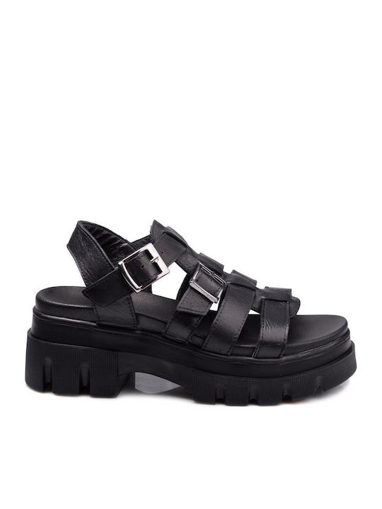 Leather Women's Flat Sandals Black